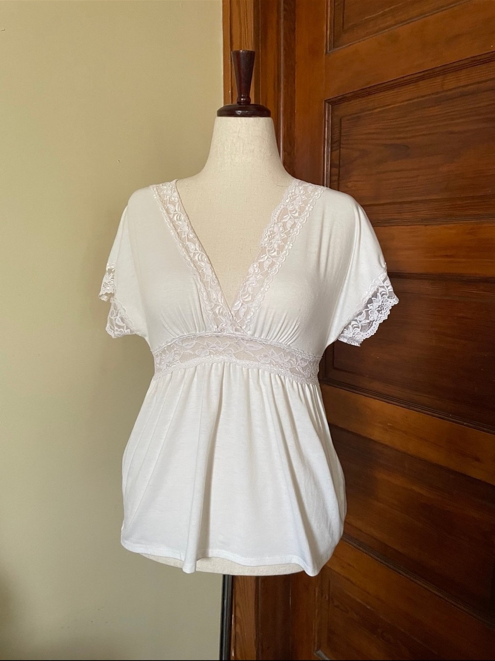 Forever White Lace Trim V-Neck Blouse